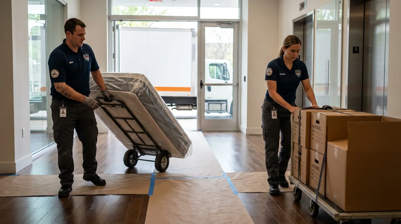 Professional apartment movers loading elevator in Humacao, PR