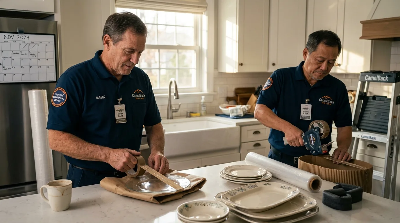 Professional crew packing kitchen dishware in Humacao, PR